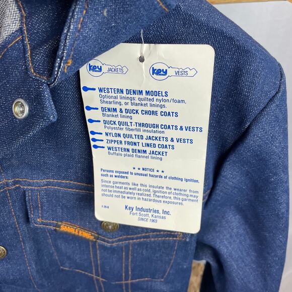Vtg Saddle King Western Denim Jacket Deadstock Made in USA Dark Small Raw Snap - Picture 5 of 5